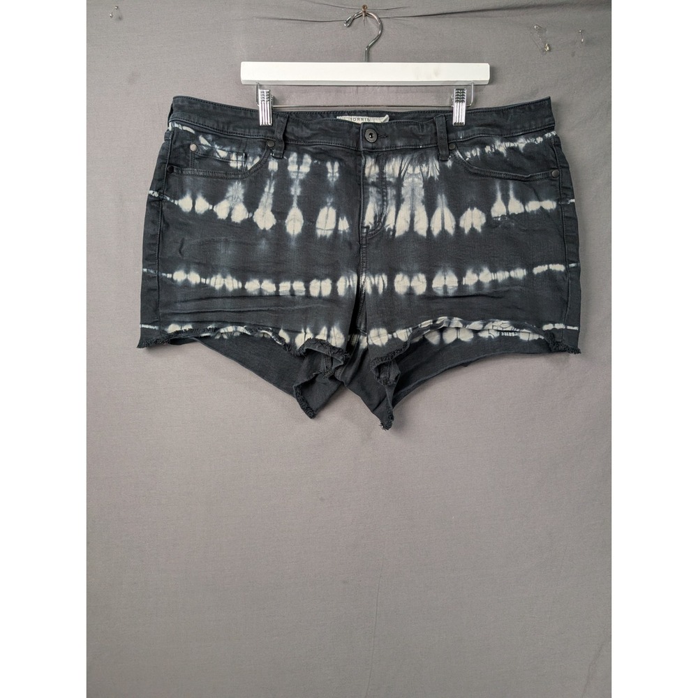 Torrid Denim First At Fit Tie Dye Raw Hem Jean Shorts Black White Size 22